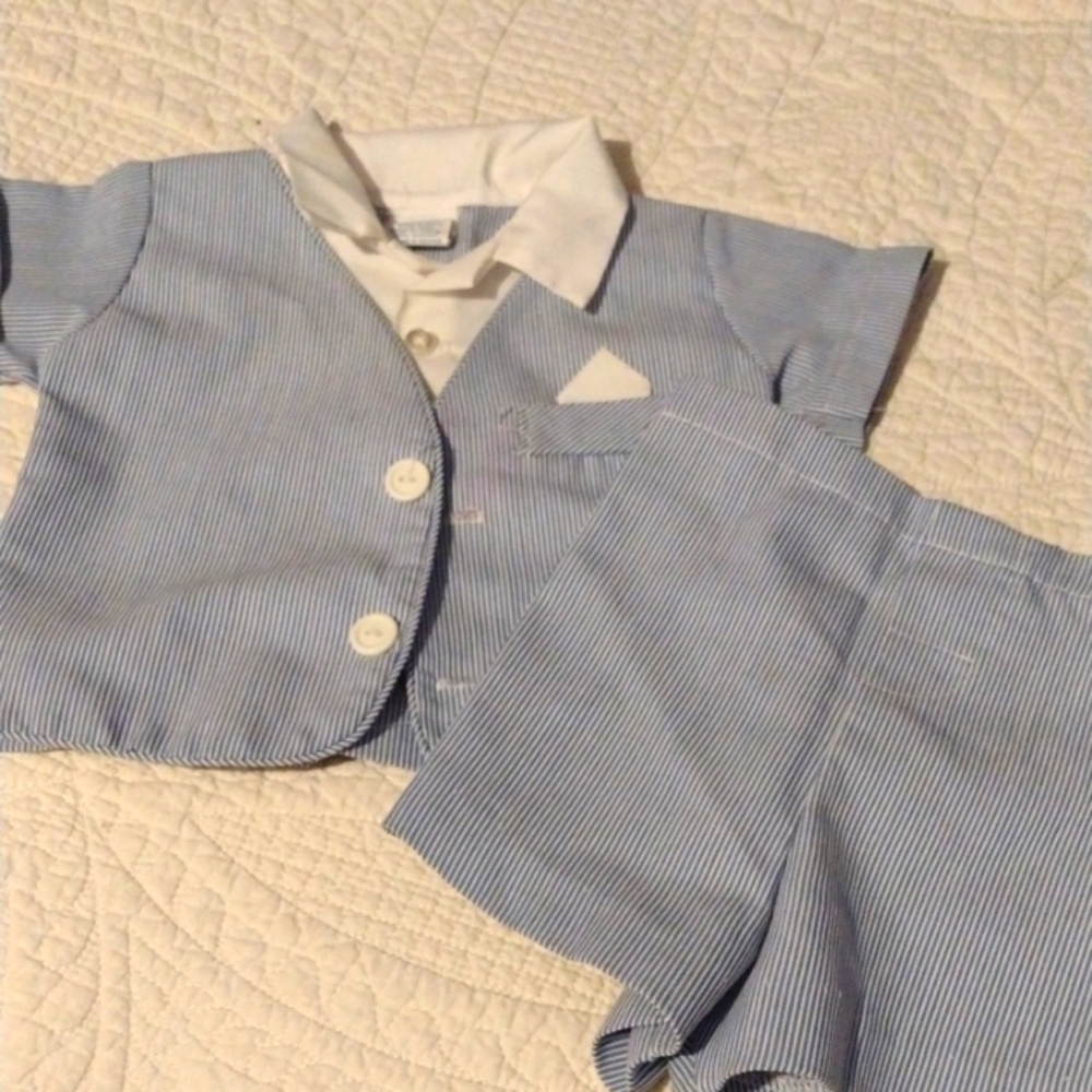 Vintage Alexis Baby Blue Striped Suit Set 3 month